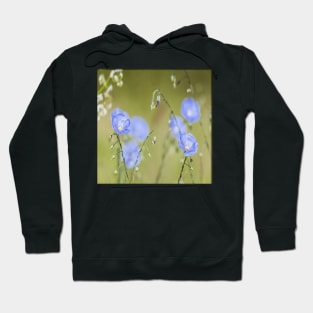 Blue Calming Flowers on Soft Focus Green Background Floral Print Happy Inspirational Design Cute Vacation Beach Wear & Gifts Hoodie